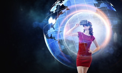 Experiencing virtual technology world. Mixed media