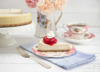 Freshly Baked Cherry Cheesecake on a Plate
