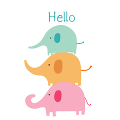 Cute elephant with say hello . Baby animal character vector illustration