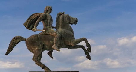 Alexander The Great at Thessaloniki City in Greece, 4k Timelapse with sky
