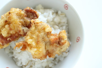 Chinese food, fried chicken on rice 