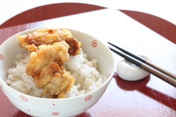 Chinese food, fried chicken on rice 
