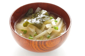 Japanese food, radish and seaweed miso soup