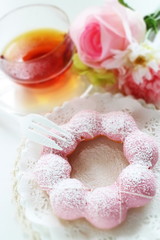 Homemade strawberry chocolate donut ring