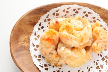 Chinese food, deep fried prawn and mayonnaise for dim sum image
