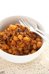 Chick pea and mince simmered spicy sauce