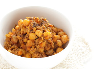 Chick pea and mince simmered spicy sauce