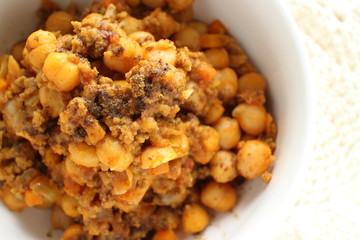 Chick pea and mince simmered spicy sauce