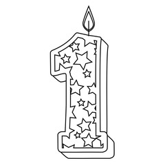 cute number one candle with stars pattern vector illustration design