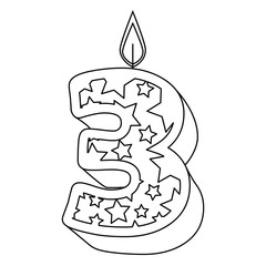 cute number three candle with stars pattern vector illustration design