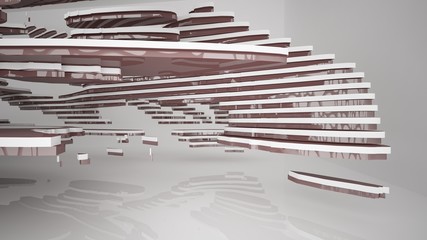 Abstract white and brown interior multilevel public space with window. 3D illustration and rendering.