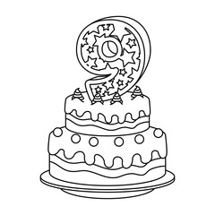 cute number nine candle with sweet cake vector illustration design