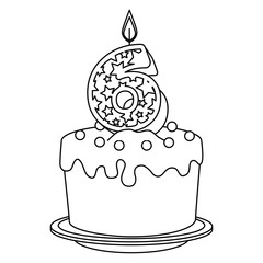 cute number six candle with sweet cake vector illustration design
