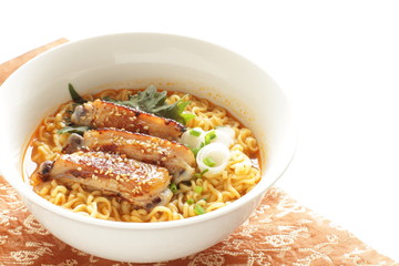 Chinese food, sesame chicken wing on ramen noodles