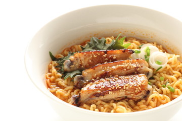 Chinese food, sesame chicken wing on ramen noodles