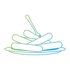 dish with delicious sausages and fork vector illustration design