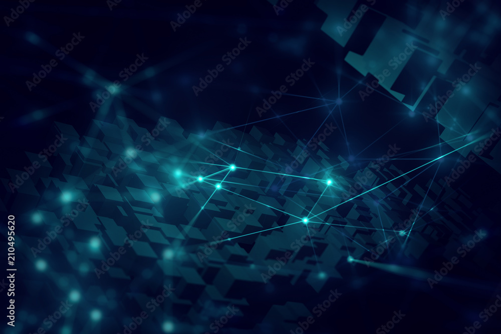 Poster world of particle star abstract ai tech neon glow wave futuristic network background illustration, c
