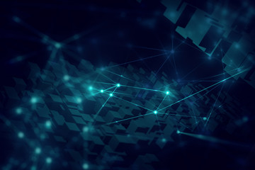 world of particle star abstract ai tech neon glow wave futuristic network background illustration, cyber space time, system of galaxy, light stream of data hologram