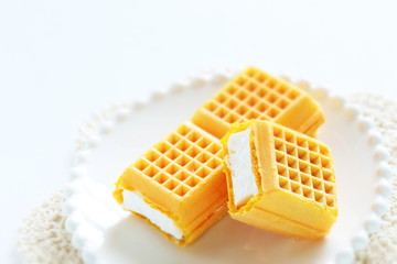 Summer snack dessert, waffle and vanilla ice cream