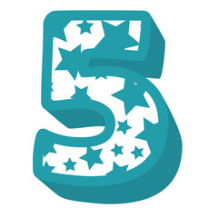 cute number five with stars pattern vector illustration design