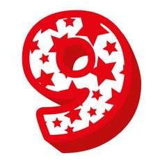 cute number nine with stars pattern vector illustration design