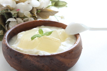 Aloe vera and mint on Yogurt for healthy food image