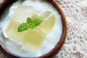 Aloe vera and mint on Yogurt for healthy food image