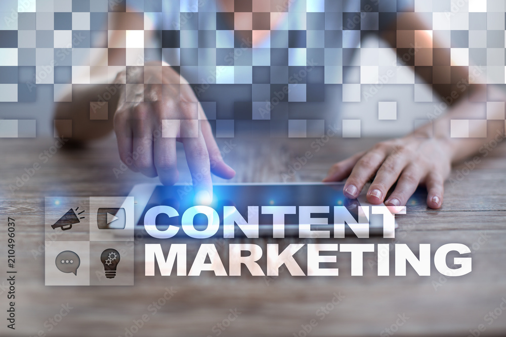 Poster content text on virtual screen. business technology and internet concept.