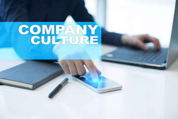 Company culture text on virtual screen. Business, technology and internet concept.