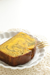 Homemade made pumpkin pound cake for autumn food image