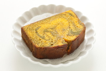 Homemade made pumpkin pound cake for autumn food image