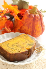 Homemade made pumpkin pound cake for autumn food image