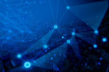 glass cube digital abstract with glow line 3d illustration for network concept