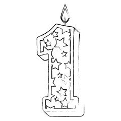cute number one candle with stars pattern vector illustration design