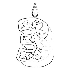 cute number three candle with stars pattern vector illustration design