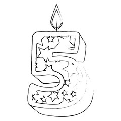 cute number five candle with stars pattern vector illustration design
