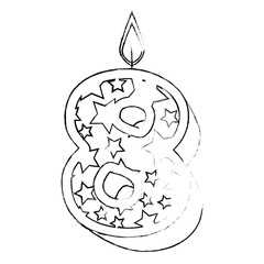 cute number eight candle with stars pattern vector illustration design