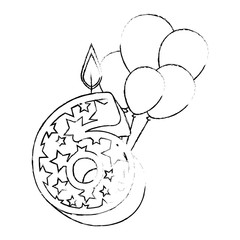 cute number six candle with balloons helium vector illustration design