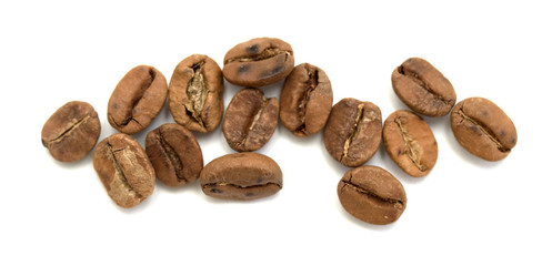 coffee grains roasted on a white background