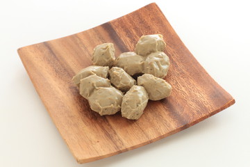 Asian food ingredient, sardines fish ball on wooden plate