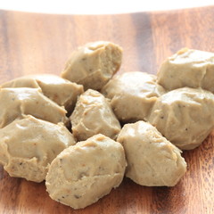 Asian food ingredient, sardines fish ball on wooden plate