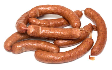 smoked sausages on a white background