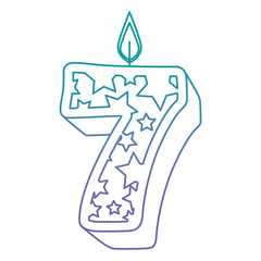 cute number seven candle with stars pattern vector illustration design