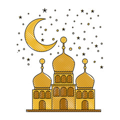 arabic castle building facade in the night vector illustration design