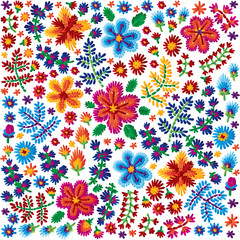 Vector decorative floral embroidery pattern, ornament for textile decor. Bohemian handmade style background design.