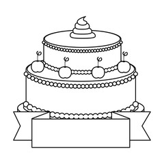 sweet and delicious cake with ribbon vector illustration design