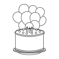 delicious cake with candles and balloons helium vector illustration design