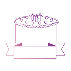 sweet and delicious cake with candles and ribbon vector illustration design