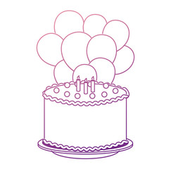 delicious cake with candles and balloons helium vector illustration design