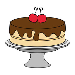 sweet and delicious cake with cherries vector illustration design